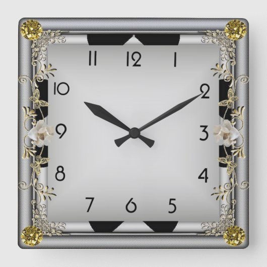 Art Deco Elegante Grijs Vierkante Klok (Voorkant)