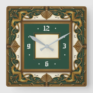Art Deco Elegante Groen Vierkante Klok