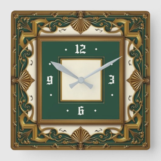 Art Deco Elegante Groen Vierkante Klok (Voorkant)