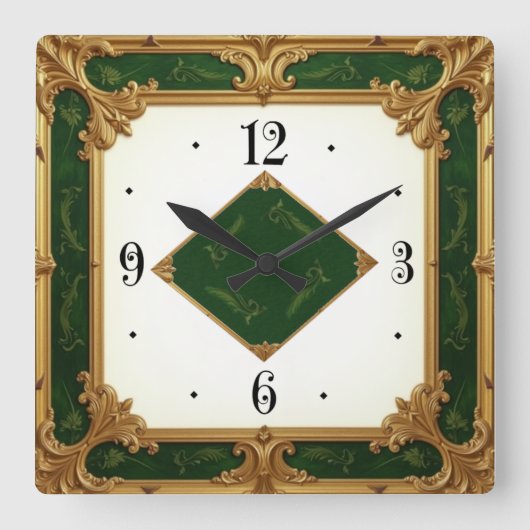Art Deco Elegante Groen Vierkante Klok (Voorkant)