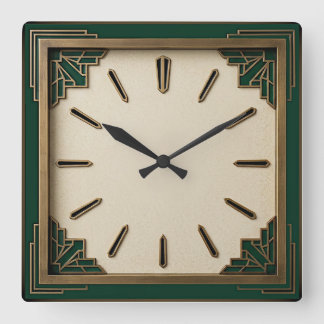 Art Deco Elegante Groen Vierkante Klok