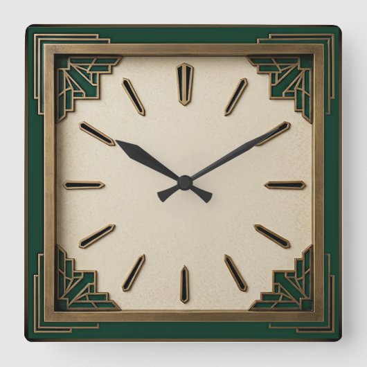 Art Deco Elegante Groen Vierkante Klok (Voorkant)