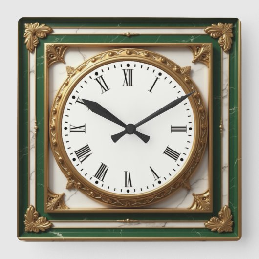 Art Deco Elegante Groen Vierkante Klok (Voorkant)