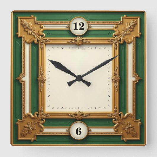 Art Deco Elegante Groen Vierkante Klok (Voorkant)