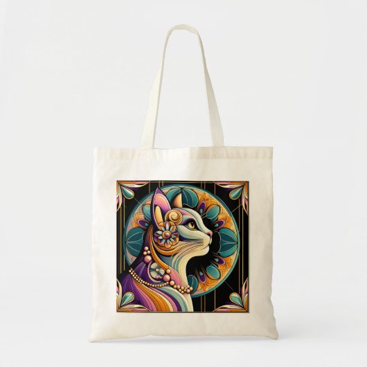 Art Deco Elegante Kat Mam Gepersonaliseerd Tote Bag (Voorkant)