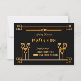 Art Deco Elegante klassieke bruiloft RSVP Kaartje