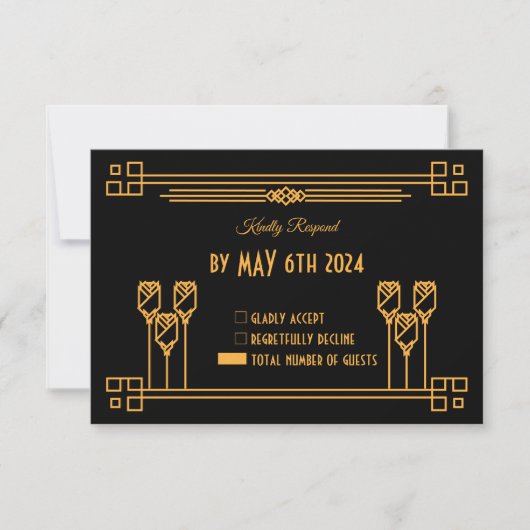 Art Deco Elegante klassieke bruiloft RSVP Kaartje (Voorkant)