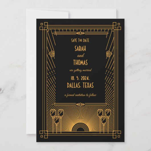Art Deco Elegante klassieke bruiloft Save The Date (Voorkant)