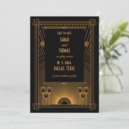 Art Deco Elegante klassieke bruiloft Save The Date (Staand voorkant)