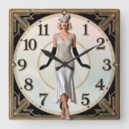 Art Deco Elegante Meisje Vierkante Klok (Voorkant)