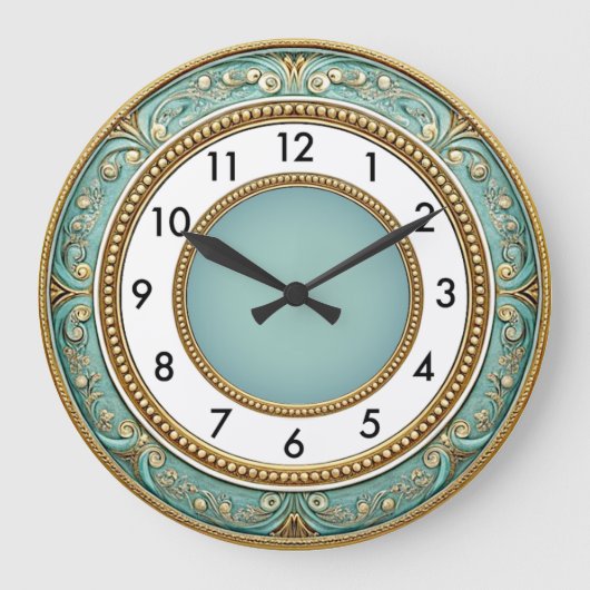 Art deco Elegante Mint Ronde Grote Klok (Voorkant)
