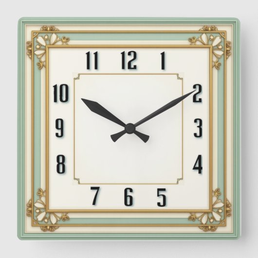 Art Deco Elegante Mint Vierkante Klok (Voorkant)