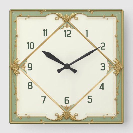 Art Deco Elegante Mint Vierkante Klok (Voorkant)