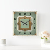 Art Deco Elegante Mint Vierkante Klok (Huis)