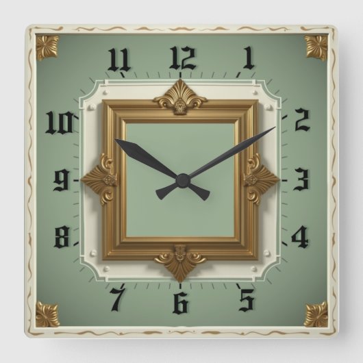 Art Deco Elegante Mint Vierkante Klok (Voorkant)