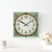 Art Deco Elegante Mint Vierkante Klok (Huis)