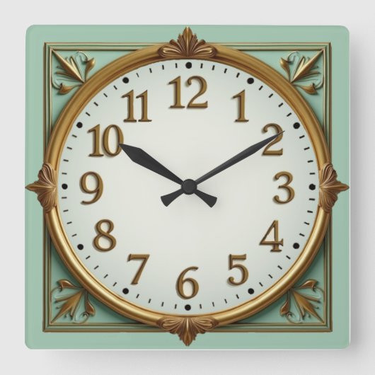 Art Deco Elegante Mint Vierkante Klok (Voorkant)