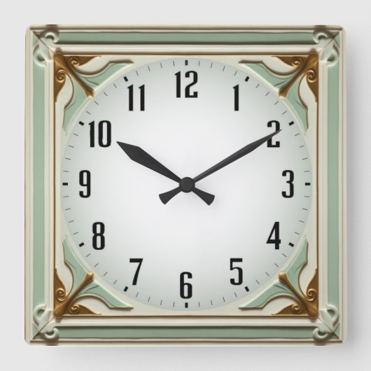 Art Deco Elegante Mint Vierkante Klok (Voorkant)