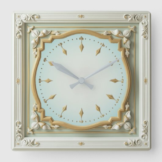 Art Deco Elegante Mint Vierkante Klok (Voorkant)