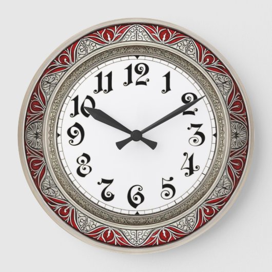 Art Deco Elegante Rode Muur Grote Klok (Voorkant)