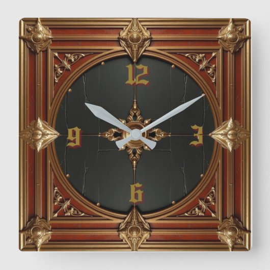 Art Deco Elegante Rood Vierkante Klok (Voorkant)