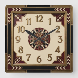 Art Deco Elegante Rood Vierkante Klok