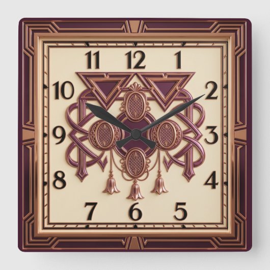 Art Deco Elegante Roze Vierkante Klok (Voorkant)