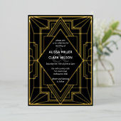 Art Deco Elegante Trouw Goud Folie Uitnodiging (Staand Voorkant)