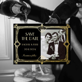 Art Deco Elegante Zwart Goud 20s Klassiek Folie Feestdagenkaart