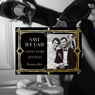 Art Deco Elegante Zwart Goud 20s Klassiek  Folie Feestdagenkaart