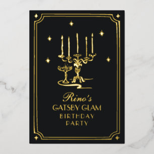 Art Deco Elegante Zwart Goud 20s Klassieker Folie Uitnodiging