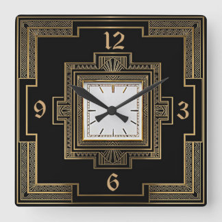 Art Deco Elegante Zwart Vierkante Klok