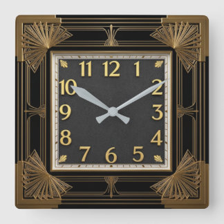 Art Deco Elegante Zwart Vierkante Klok