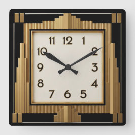 Art Deco Elegante Zwart Vierkante Klok
