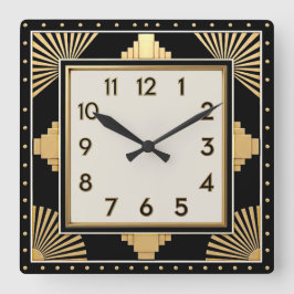 Art Deco Elegante Zwart Vierkante Klok