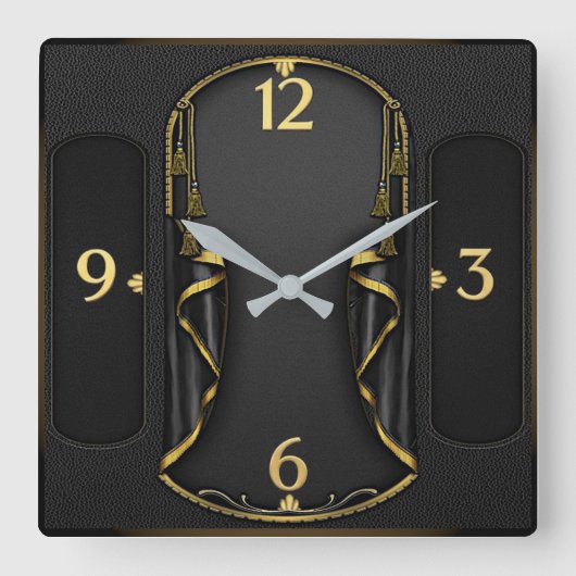 Art Deco Elegante Zwart Vierkante Klok (Voorkant)