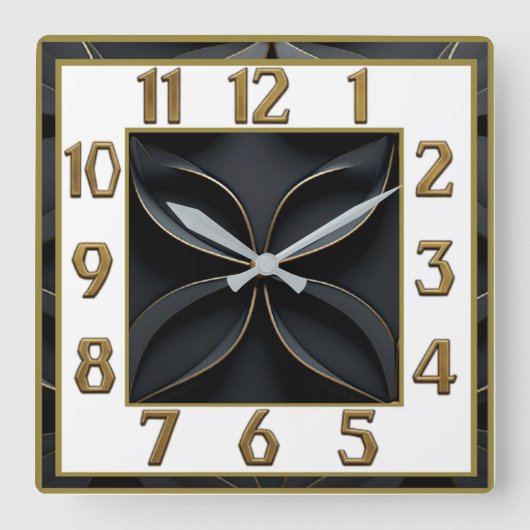 Art Deco Elegante Zwart Vierkante Klok (Voorkant)