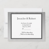 Art Deco Elegante zwart-witte streep RSVP Kaartje (Voorkant)