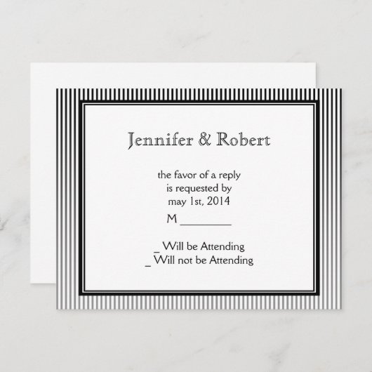Art Deco Elegante zwart-witte streep RSVP Kaartje (Voorkant / Achterkant)
