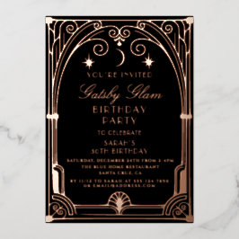 Art Deco Elegante Zwarte Goud 20s Klassieke Verjaa Folie Uitnodiging