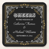 Art Deco Elegantie Zwart Wit Goud Bruiloft Kartonnen Onderzetters (Voorkant)