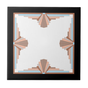 Art deco elementen in blauw & perzik tegeltje