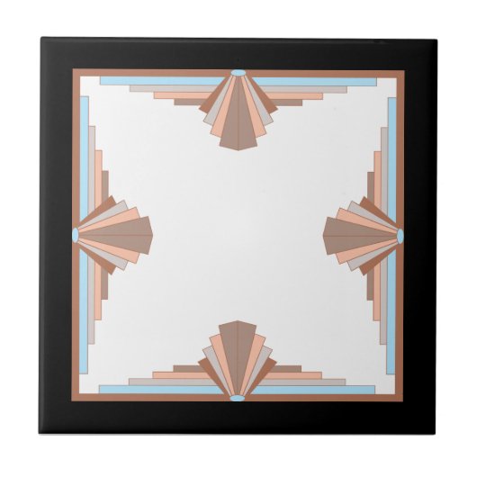 Art deco elementen in blauw & perzik tegeltje (Voorkant)