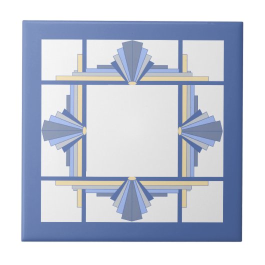 Art deco elementen in crème & asblauw tegeltje (Voorkant)