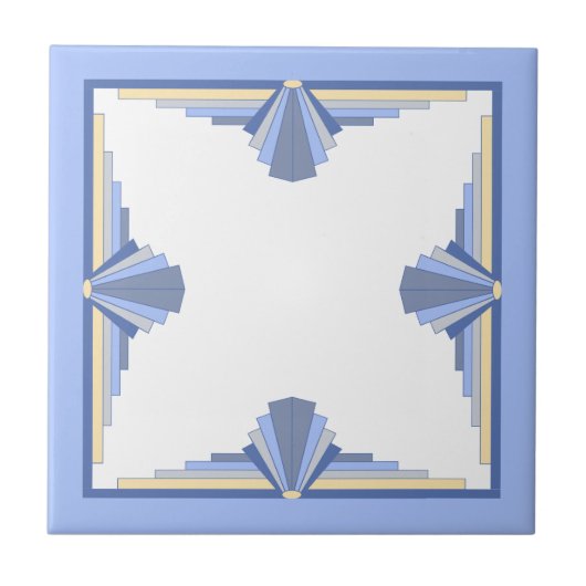Art deco elementen in crème & asblauw tegeltje (Voorkant)