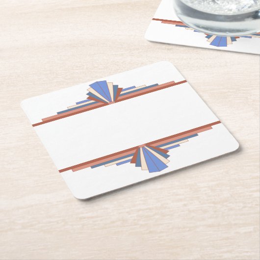 Art deco elementen in roos goud & blauw 10d kartonnen onderzetters (Schuin)