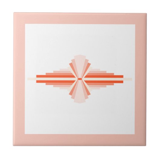 Art deco elementen in sinaasappel en perzik tegeltje (Voorkant)