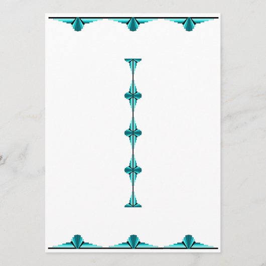 Art deco elements in teal green menu (Achterkant)
