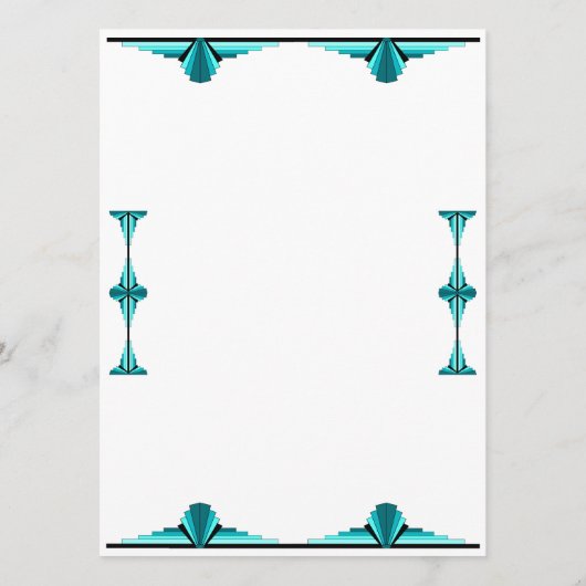 Art deco elements in teal green menu (Achterkant)