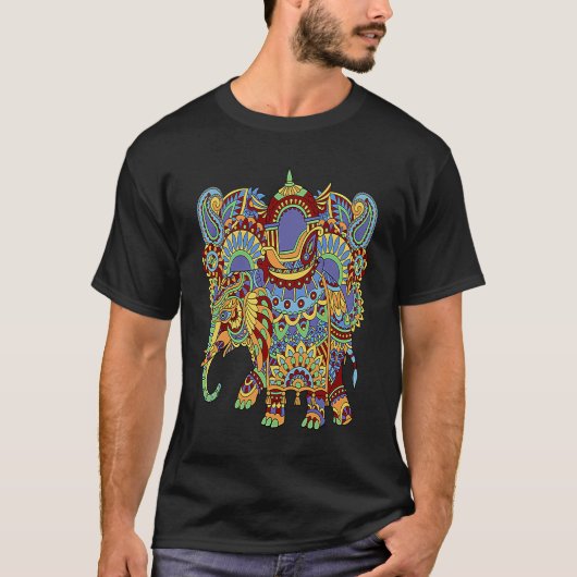 Art Deco Elephant Hathi Howda Soft Chakra Rainbow T-shirt (Voorkant)